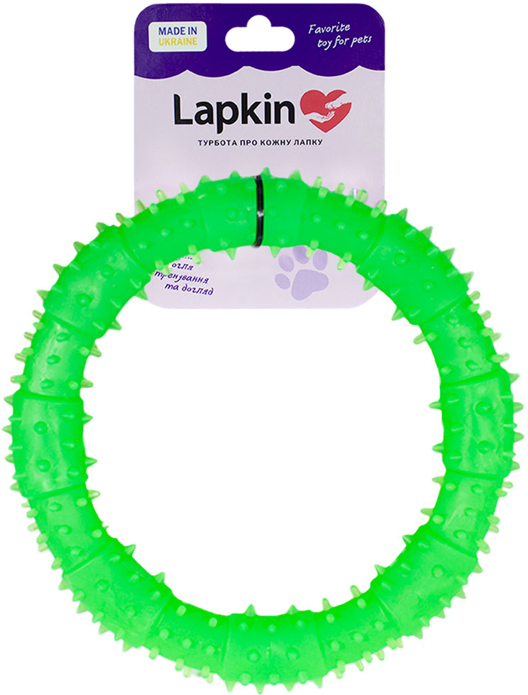 Игрушка для собак Lapkin кольцо с шипами, 20 см зеленый фото1