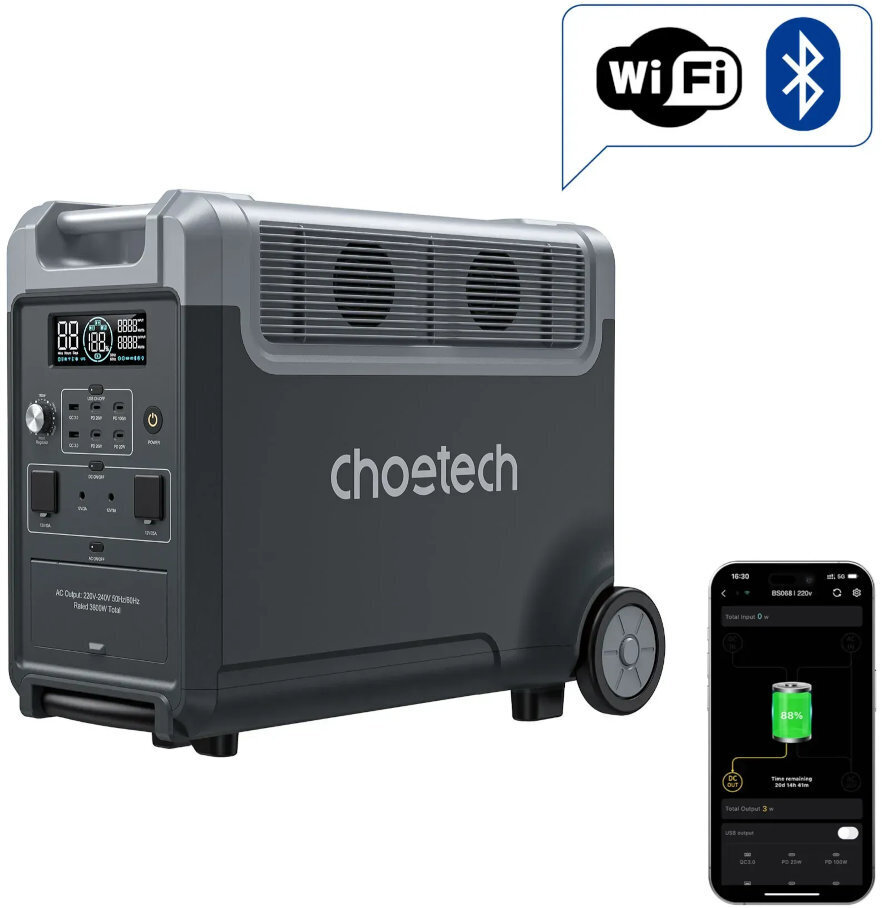 Мобільна зарядна станція Choetech 3600W parallel PS Wifi (BS066) фото1