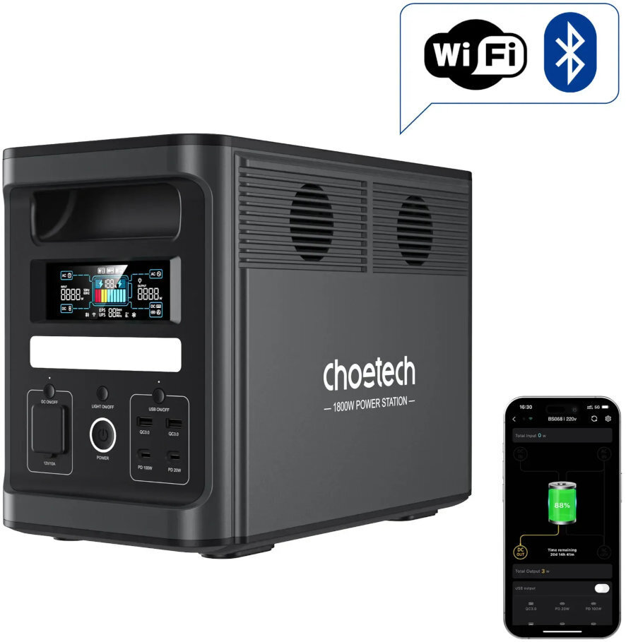 Мобільна зарядна станція Choetech 1800W parallel PS Wifi (BS065) фото1