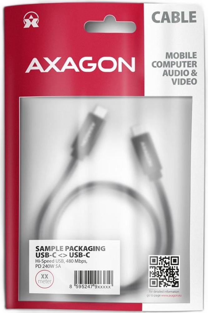 Кабель AXAGON BUCM2-CM10AB USB-C USB-C 2.0, 1м, PD 240W 5A, фото1