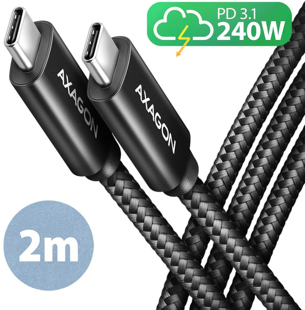 Кабель AXAGON BUCM2-CM20AB USB-C-USB-C 2.0, 2м, PD 240W 5A, фото1