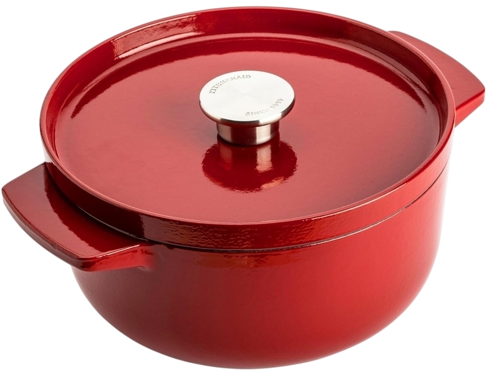 Кастрюля чугунная с крышкой KitchenAid, 22 см, 3,3 л, красная (CC006057-001) фото1
