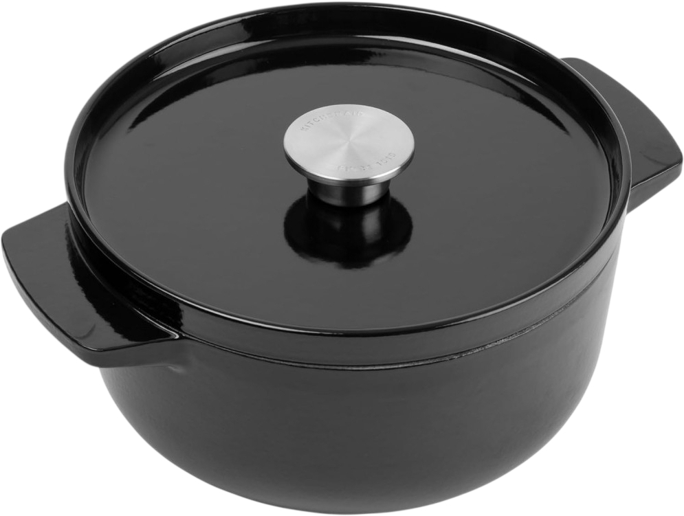 Кастрюля чугунная с крышкой KitchenAid, 22 см, 3,3 л, черная (CC006058-001) фото1