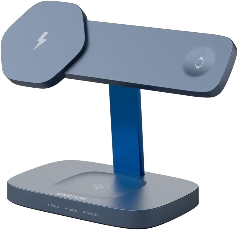 Беспроводное зарядное устройство Canyon wireless charger HEXAGON WCS-310 3in1 DarkGrey/Blue (CNS-WCS310DGBL) фото1