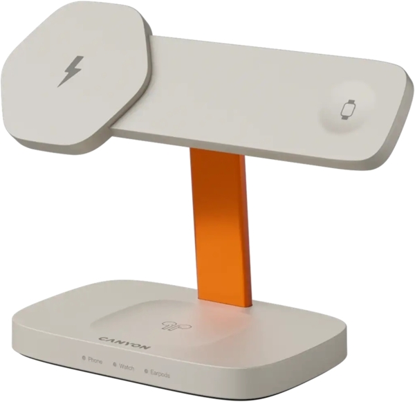 Беспроводное зарядное устройство Canyon Hexagon WCS-310 QI 3 в 1 Light Grey Orange (CNS-WCS310LGOR)