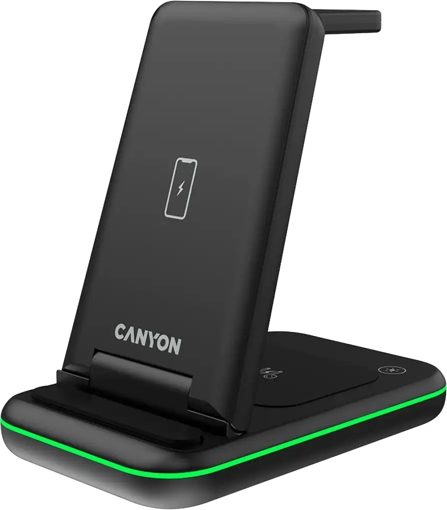 Беспроводное зарядное устройство Canyon WS-304 3 в 1 QI Black (CNS-WCS304B) фото1