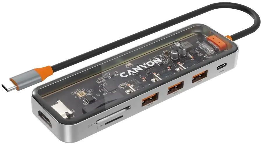 USB-хаб Canyon DS-13 7in1 4k USB-C Transparent Space Grey (CNS-TDS13) фото1