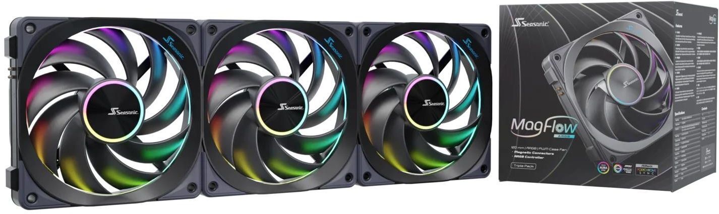 Набір вентиляторів SEASONIC MagFlow ARGB 120мм 3-PACK (MAGFLOW-ARGB-3) фото1