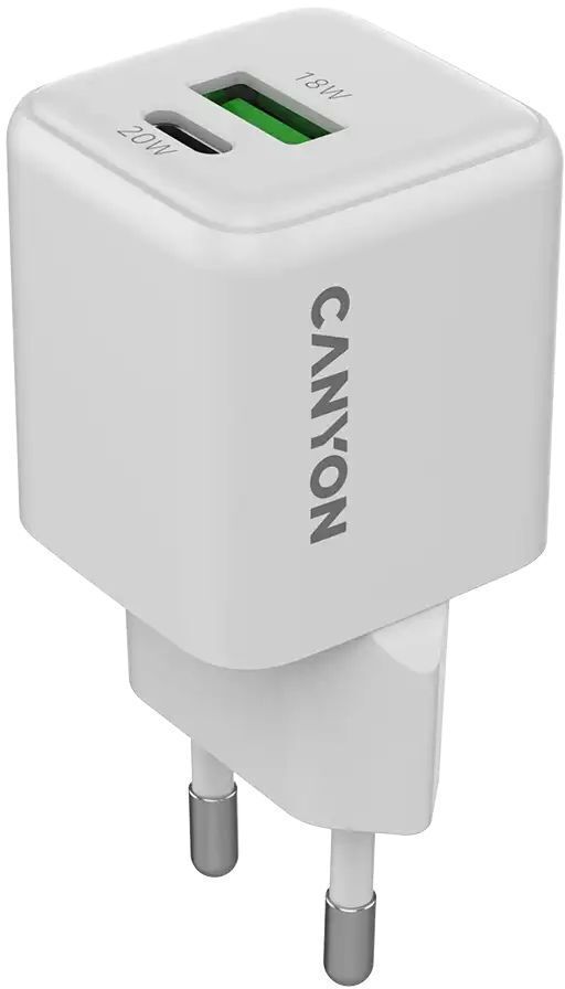 Сетевое зарядное устройство Canyon CU20AC GaN 20W 1xPD 1xQC EU White (CNS-CUW20AC) фото1