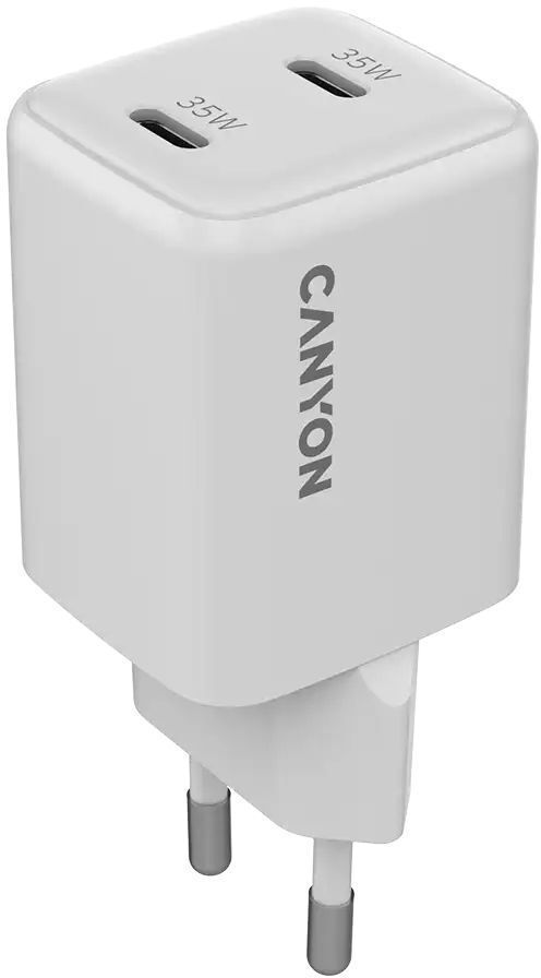 Сетевое зарядное устройство Canyon CU35CC GaN 35W 2xPD EU White (CNS-CUW35CC) фото1