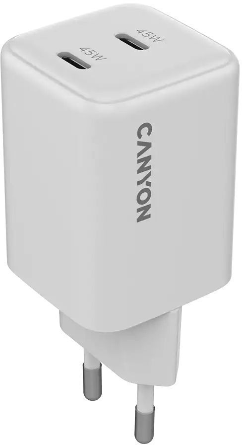 Сетевое зарядное устройство Canyon CU45CC GaN 45W 2xPD EU White (CNS-CUW45CC) фото1