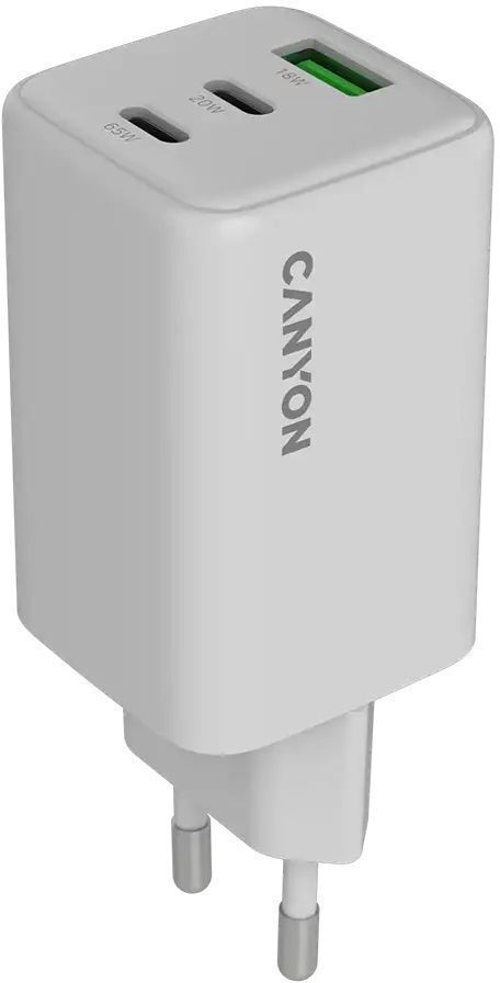 Сетевое зарядное устройство Canyon CU65ACC GaN 65W 2xPD 1xQC EU White (CNS-CUW65ACC) фото1