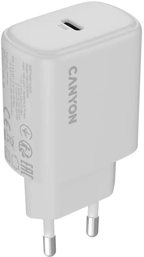 Сетевое зарядное устройство Canyon OnCharge 250 25W 1xPD EU White (CNE-CHA250-01) фото1