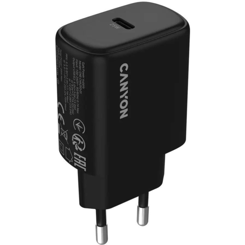 Сетевое зарядное устройство Canyon OnCharge 250 25W 1xPD EU Black (CNE-CHA250-11)