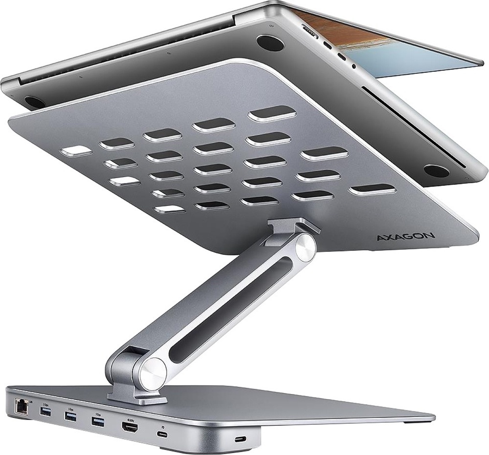 Подставка для ноутбуков Axagon USB-C 5Гбит/с алюминиевая подставка - HUB 7in1 (HMC-STND) фото1