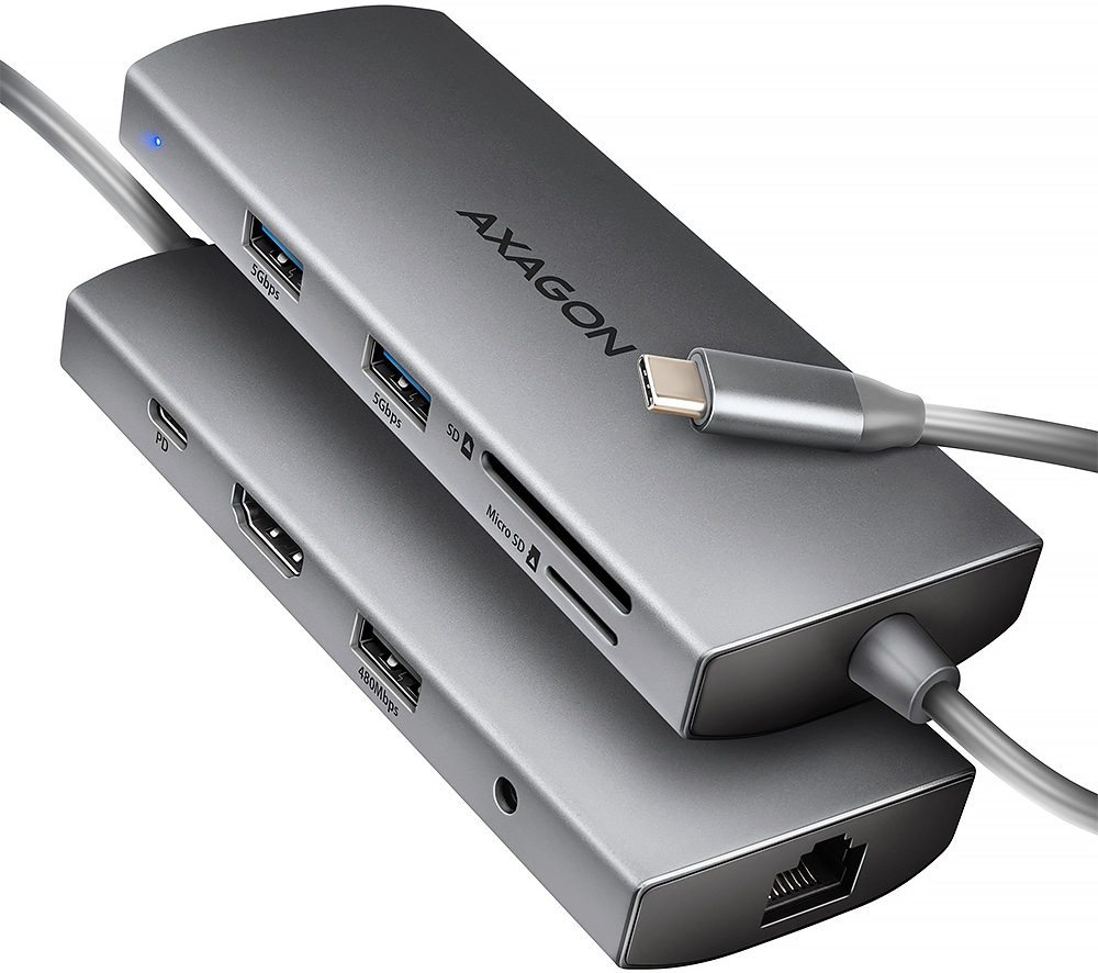 Хаб концентратор Axagon USB-C 5Гбит/с 9in1 hub, Серый (HMC-8HLSA) фото1