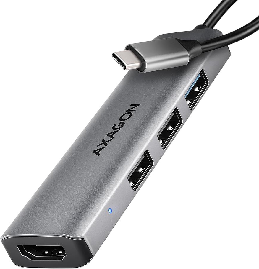 Хаб концентратор Axagon USB-C 5Гбит/с STARTER 4in1 hub, Серый (HMC-H3A) фото1
