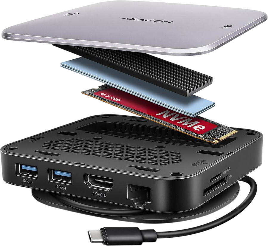 Хаб концентратор Axagon USB-C 10Гбит/с UFO 9in1 hub, Серый (HMC-UFO) фото1