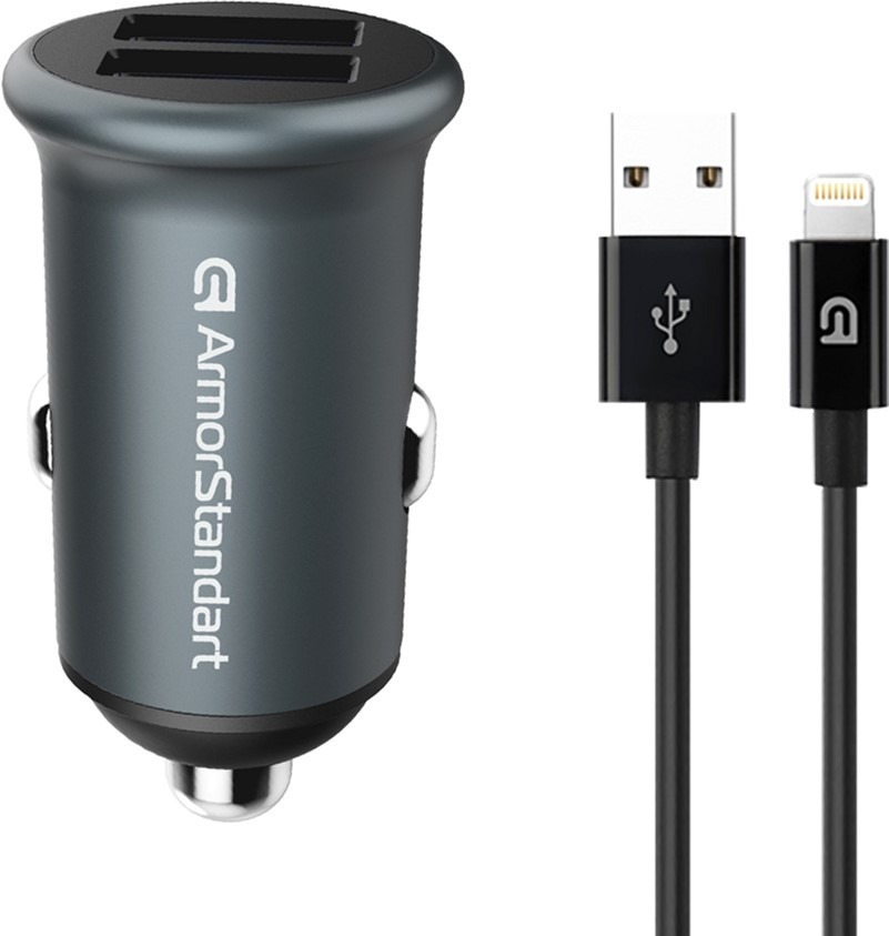 Автомобільний зарядний пристрій ArmorStandart 2xUSB QC3.0 Grey + кабель Lightning (ARM82458) фото1