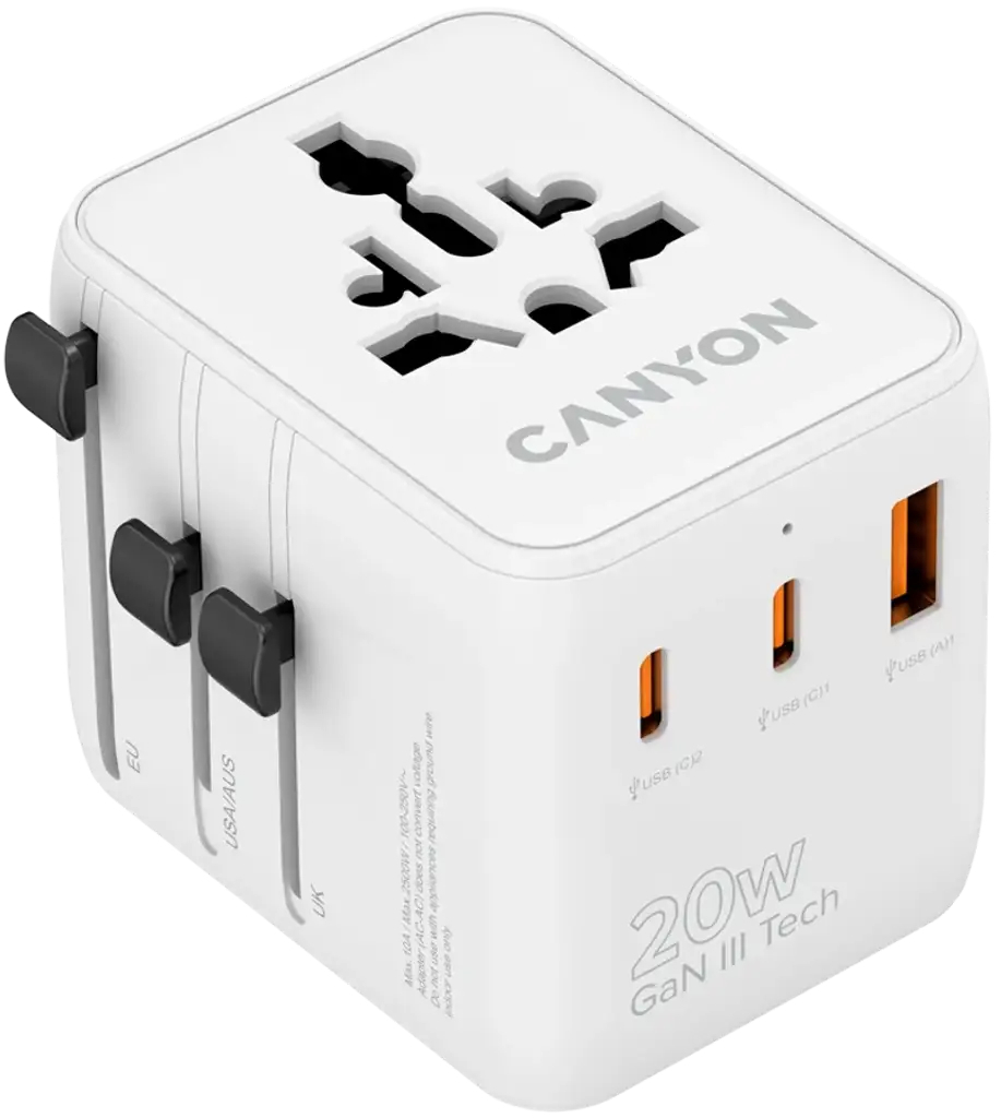 Сетевой адаптер Canyon OnTour 20 EU/UK/US/AUS 20W White (CNS-TA20W1005W) фото1