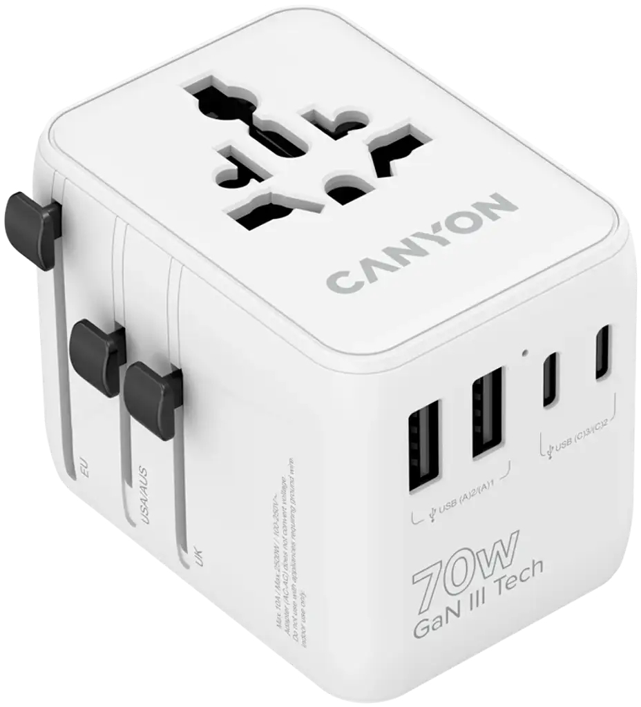 Сетевой адаптер Canyon OnTour 70 EU/UK/US/AUS 20W White (CNS-TA70W1006W) фото1