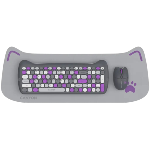 Беспроводной комплект мышь+клавиатура Canyon HSET-W6 EN Kitty Edition Violet (CNS-HSETW6VT)