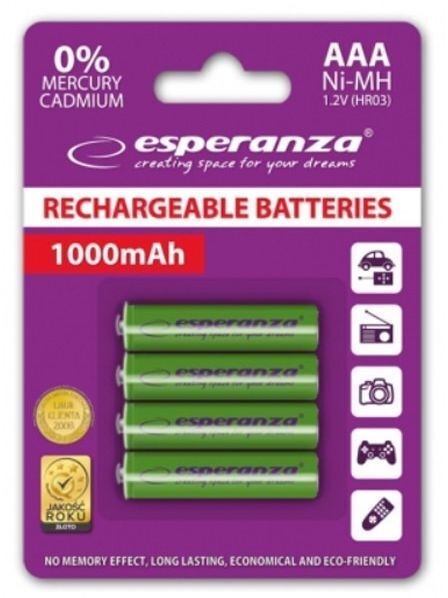 Акумулятор ESPERANZA Ni-MH AAA 1000 mAh, 4шт, зелений (EZA102G) фото1