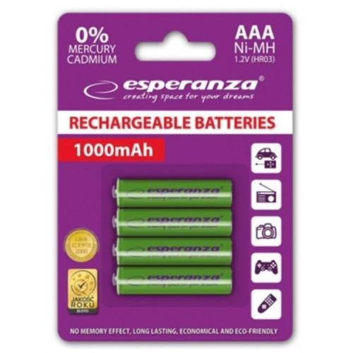 Аккумулятор ESPERANZA Ni-MH AAA 1000mAh, 4шт,зеленый (EZA102G)