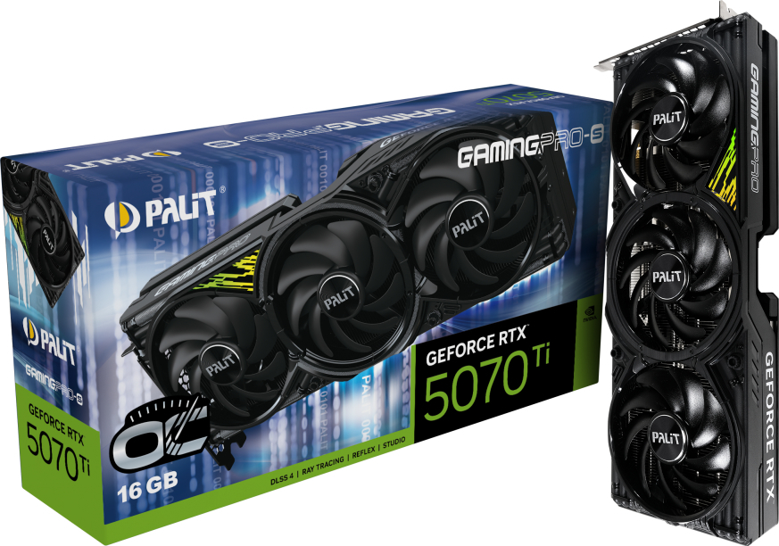 Видеокарта Palit NVIDIA GeForce RTX 5070 Ti GamingPro-S OC 16GB GDDR7 256-bit 3xDP HDMI (NE7507TS19T2-GB2031U)
