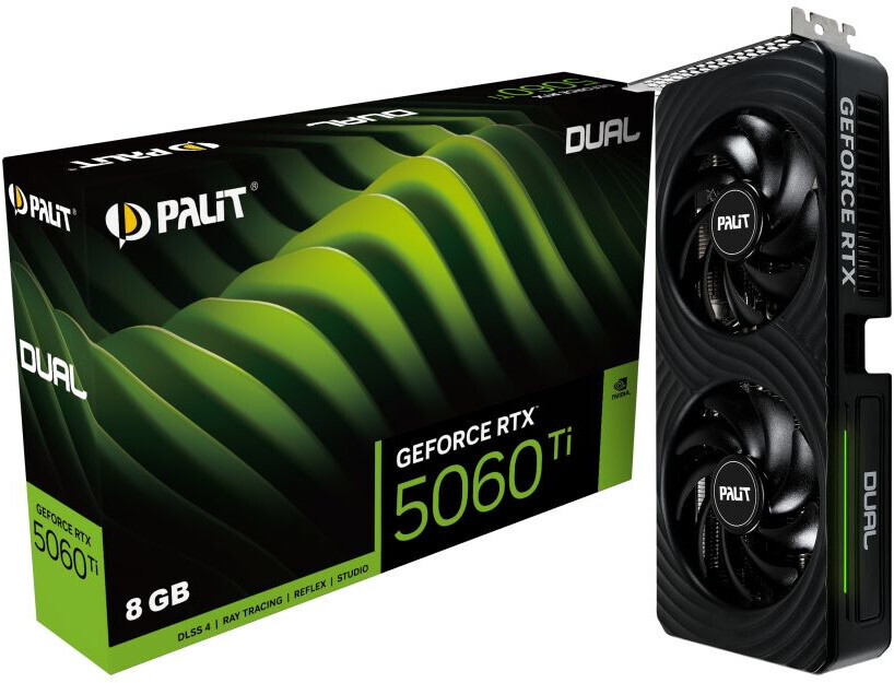 Видеокарта Palit NVIDIA GeForce RTX 5060 Ti DUAL 8GB GDDR7 128-bit 3xDP HDMI (NE7506T019P1-GB2062D)