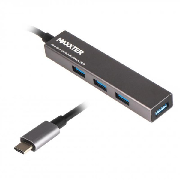 Хаб USB 3.0 Type-С на 4 порта, металл, темно-серый