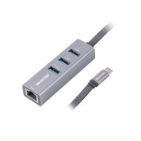 Адаптер Type-C на Gigabit Ethernet, 3 Ports USB 3.0, 1000 Mbps, металл, темно-серый