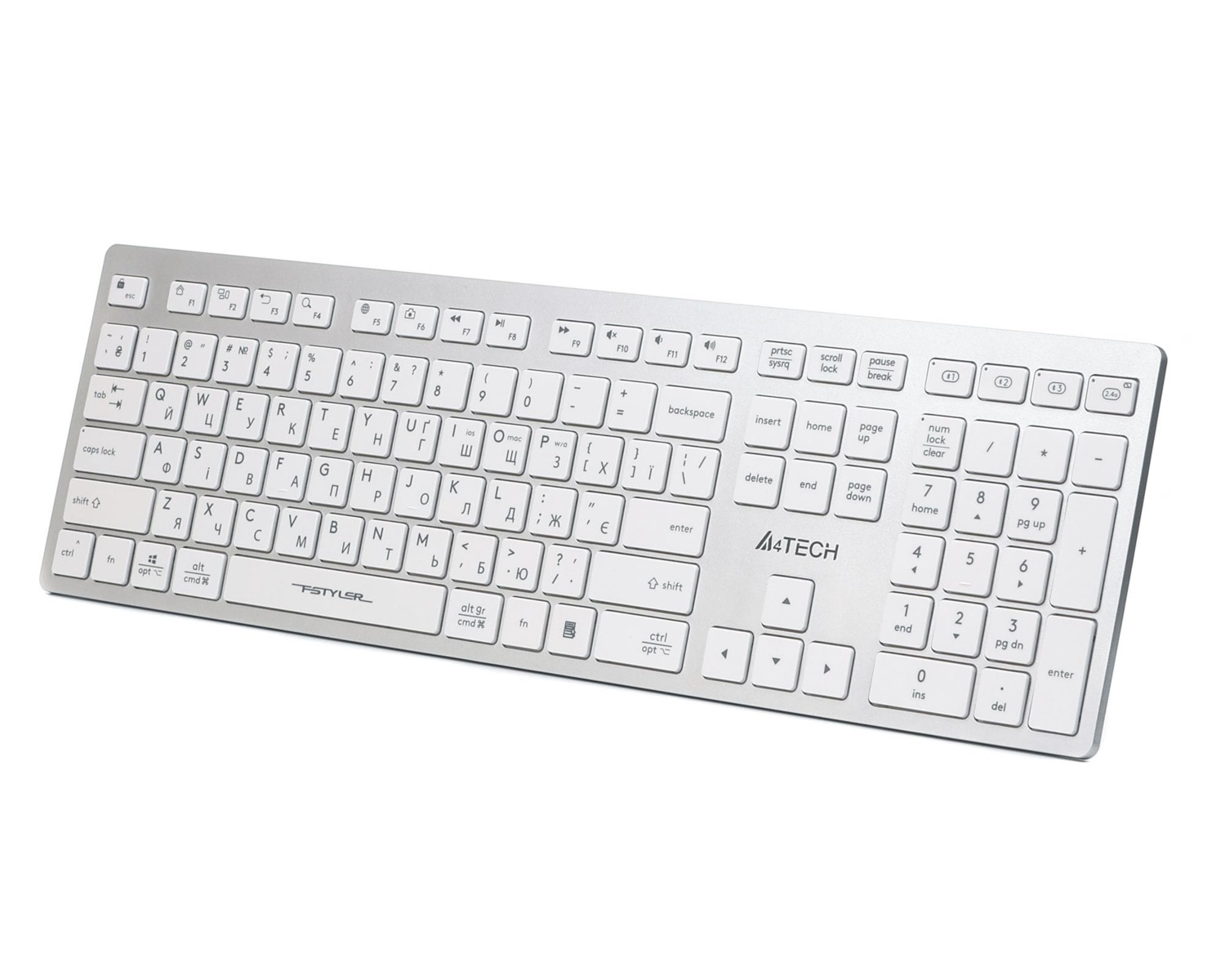 Клавиатура A4Tech беспроводная Fstyler, Bluetooth / 2.4 ГГц, с аккумулятором, FBX50C (White)