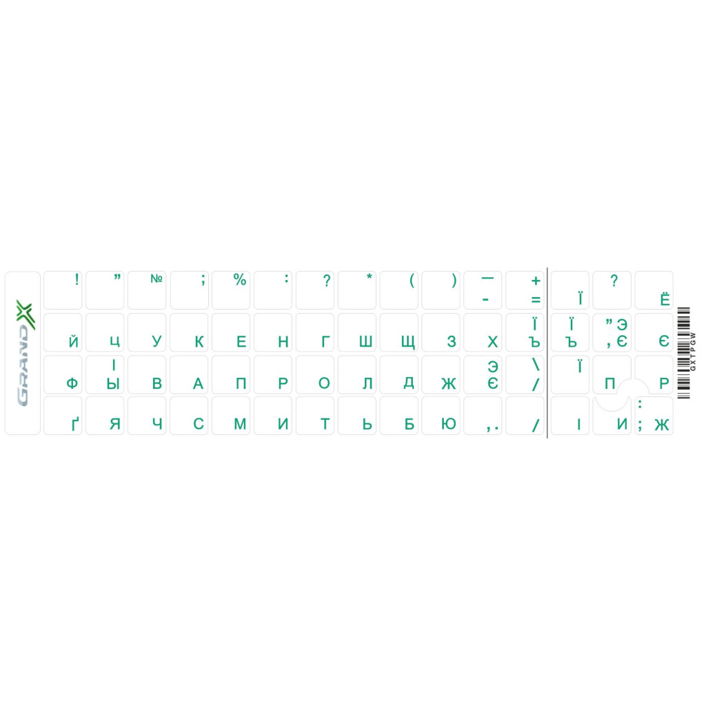 Наліпки на клавіатуру Grand-X Protection 60 keys Cyrillic Transparent/Green (GXTPGW) фото1
