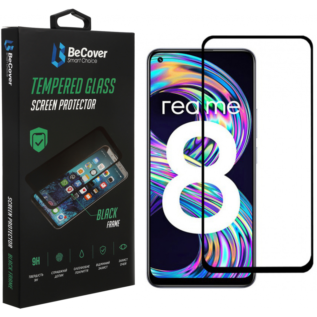 Захисне скло BeCover для Realme 8 Black (706657) фото1