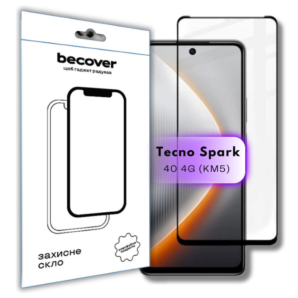 Захисне скло BeCover для Tecno Spark 40 4G (KM5) Black (714922) фото1