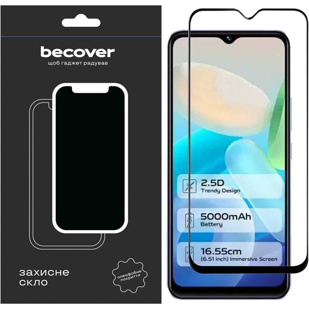 Захисне скло BeCover для Vivo Y02/Y02A Black (709275) фото1