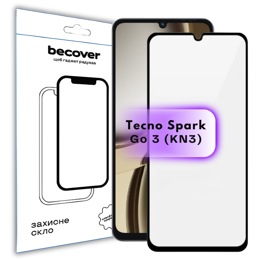 Захисне скло BeCover для Tecno Spark Go 3 (KN3) Black (715166) фото1