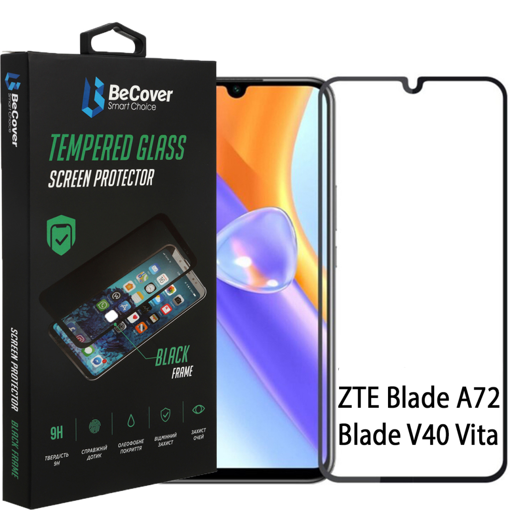 Защитное стекло BeCover для ZTE Blade A72/A72s/V40 Vita Black (708391) фото1
