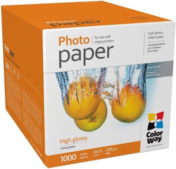 Фотобумага ColorWay глянцевая 230г/м2 10х15 см 1000 л (PG23010004R)