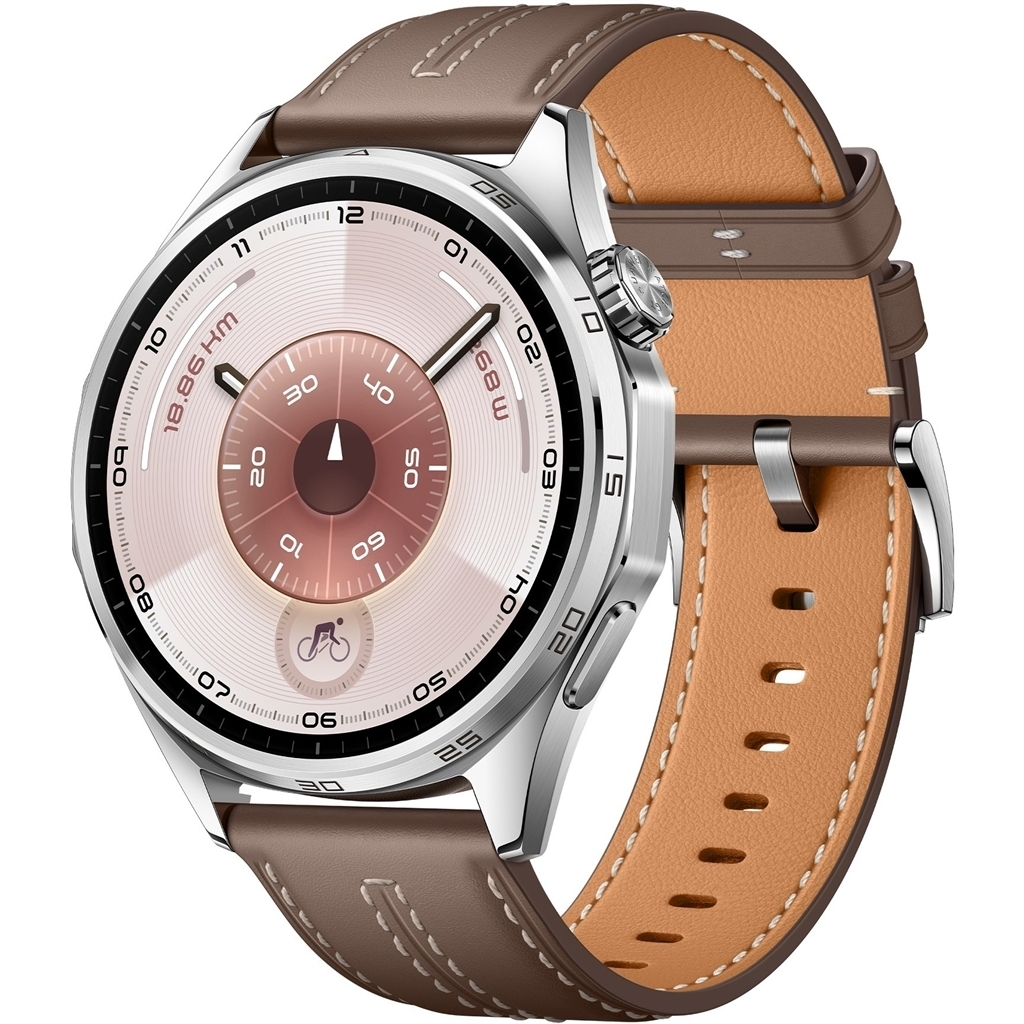 Смарт-годинник Huawei Watch GT 6 46mm Steel with Brown Composite Leather Strap (55020FTW) фото1