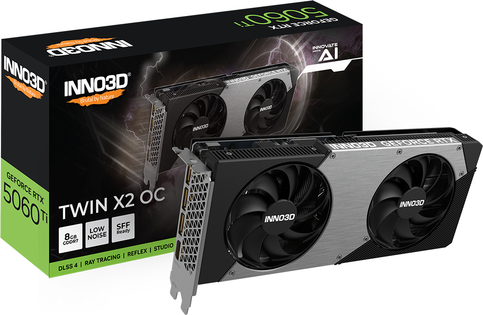 Видеокарта INNO3D GeForce RTX 5060 Ti Twin X2 OC 8GB GDDR7 (N506T2-08D7X-193075N) фото1