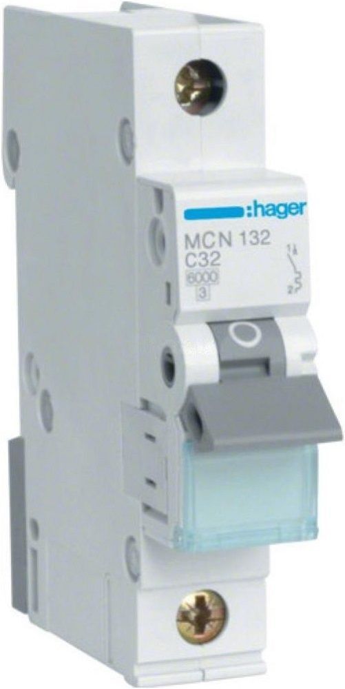 Автоматичний вимикач Hager 1-п. C 32A (6kA) 1M (A) (MCN132) фото1