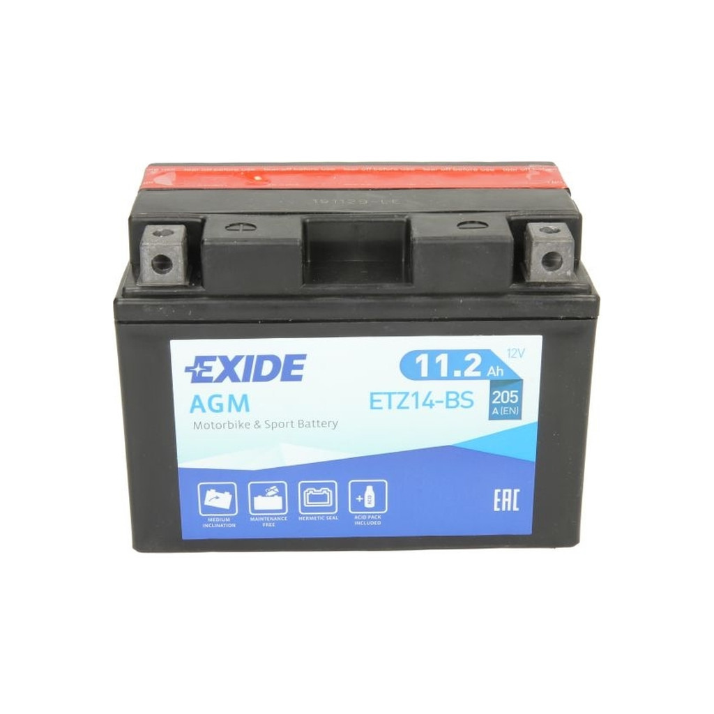 Акумулятор автомобільний EXIDE AGM 11,2Ah (+/-) (205EN) (ETZ14-BS) фото1