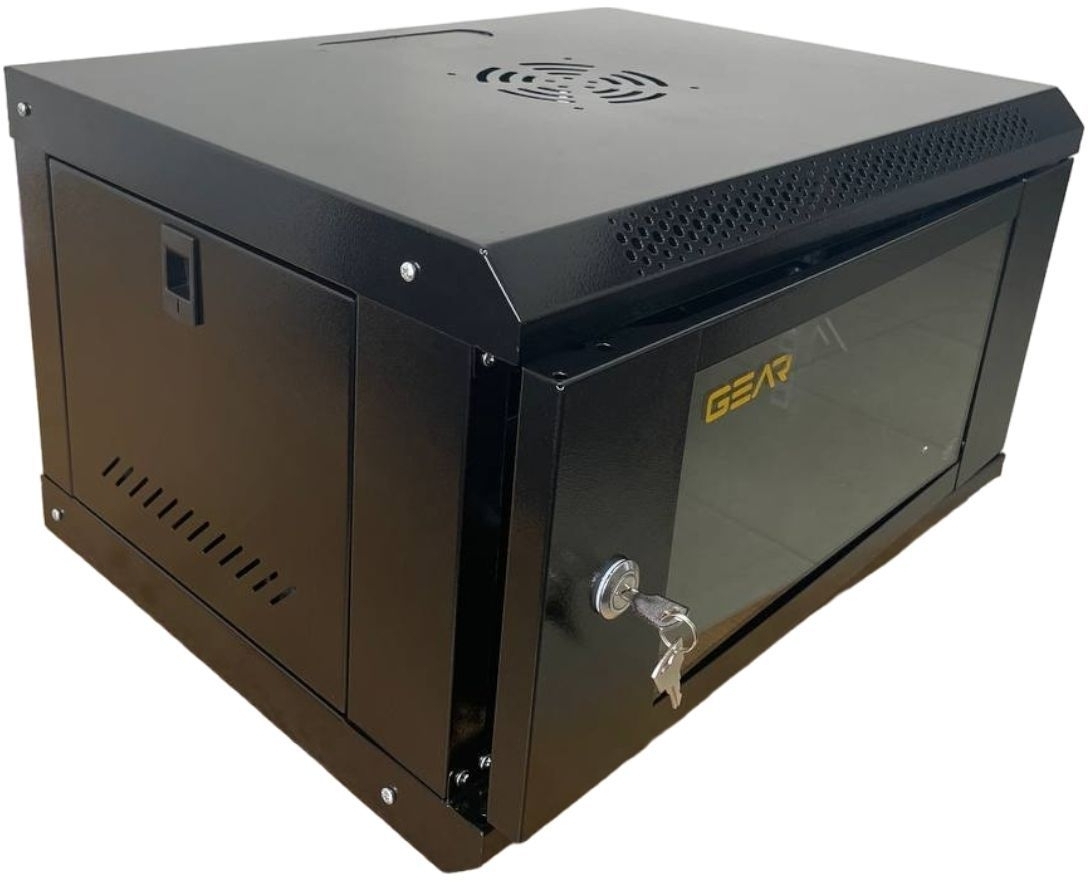 Шафа настінна GEAR 19", 12U, 530x400x600 мм, з полицею 19", Black (GWMSN-12U) фото1