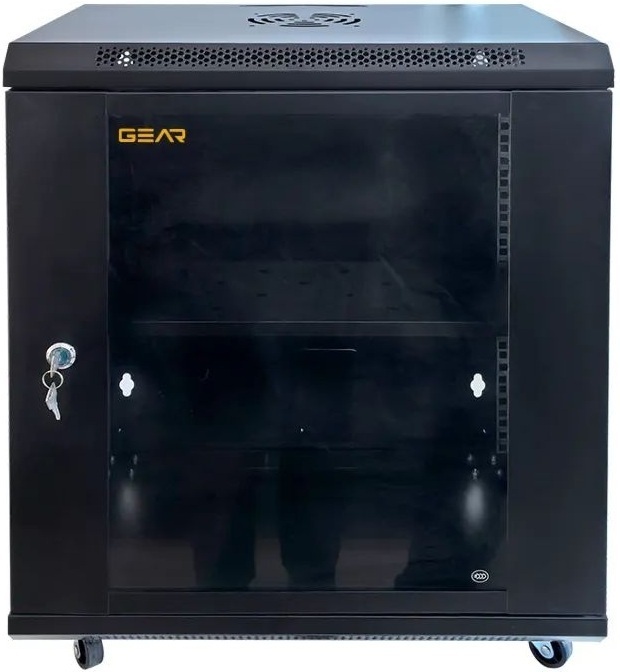 Шафа настінна GEAR 19", 15U, 600x600x750 мм, з полицею 19", Black (GWMSN-15U-600-600) фото1