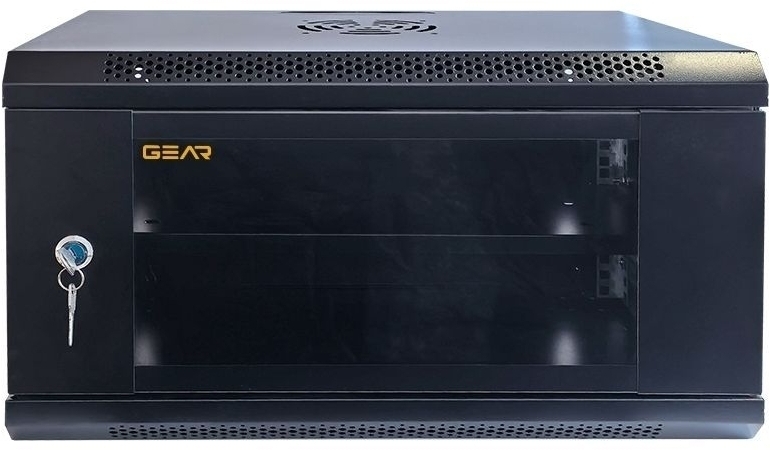 Шафа настінна GEAR 19", 6U, 600x600x350 мм, з полицею 19", Black (GWMSN-6U-600-600) фото1