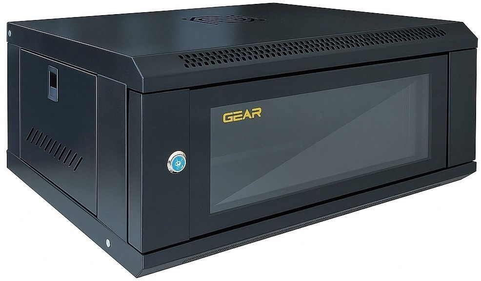 Шафа настінна GEAR 19", 4U, 600x450x280 мм, з полицею 19", Black (GWMSN-4U-600-450) фото1