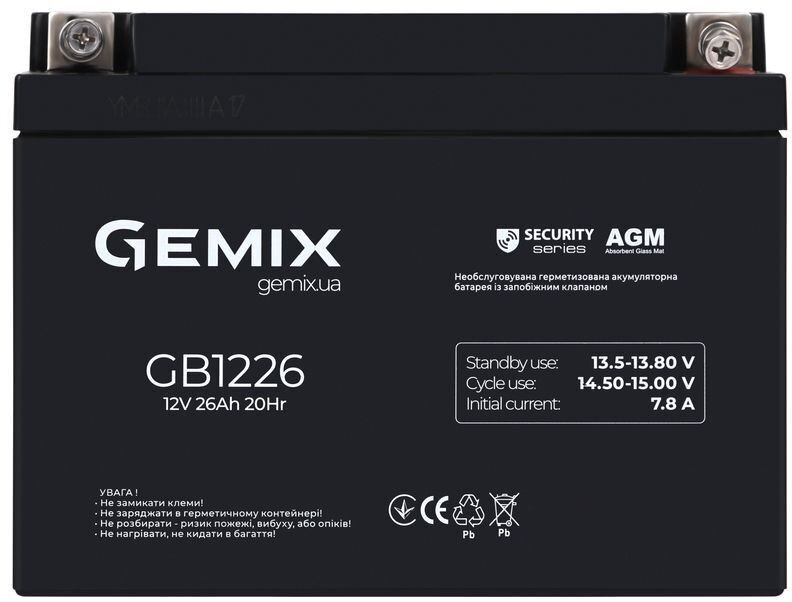 Аккумуляторна батарея Gemix GB 12V 26 Ah Security (GB1226) фото1