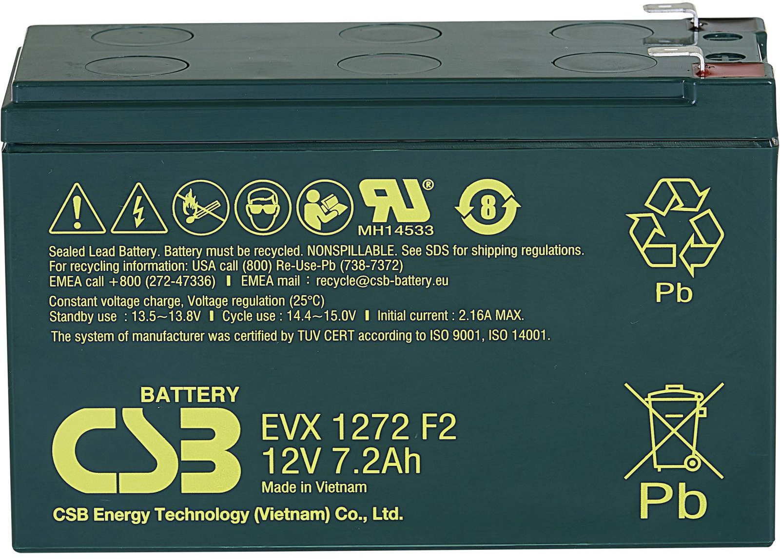 Аккумуляторная батарея CSB 12V 7.2Ah (EVX1272F2) фото1